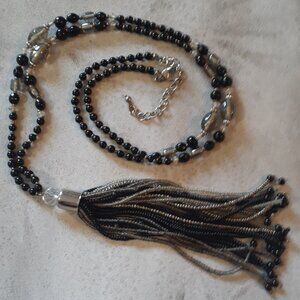 Art Deco Style Beaded Tassel Necklace